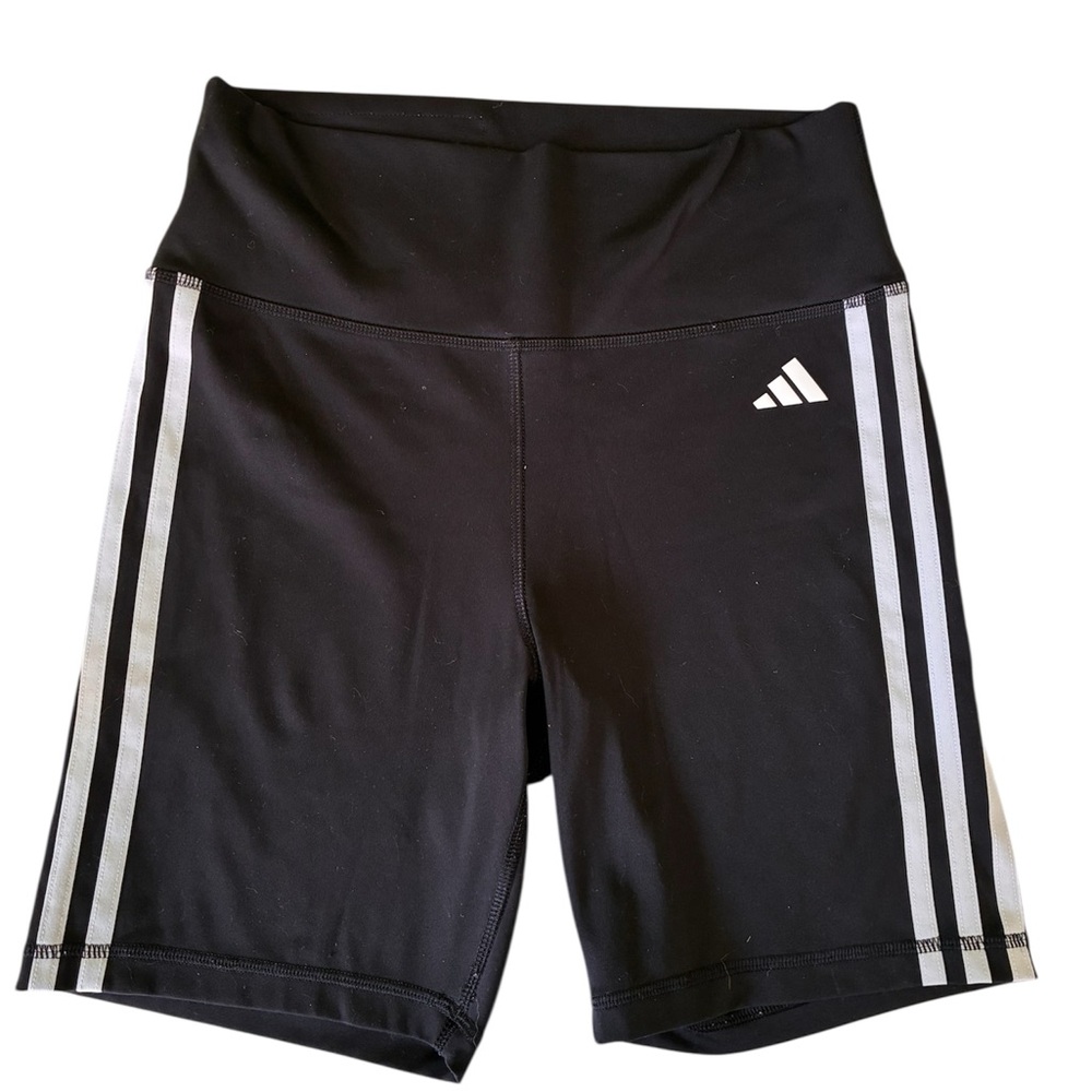 Adidas Women's Black Athletic Shorts with White Stripes